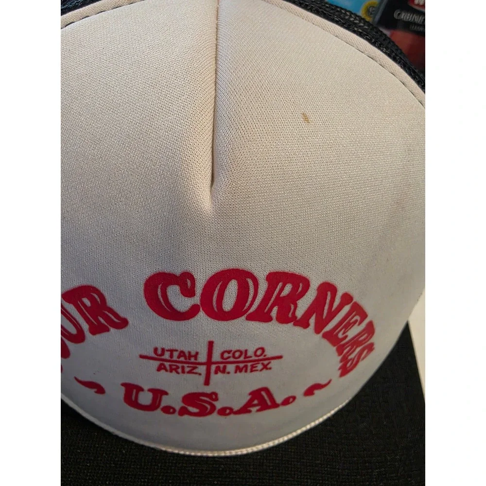 Vintage Four Corners USA Trucker Hat Black White Snapback Mesh‎ Cap Utah Arizona